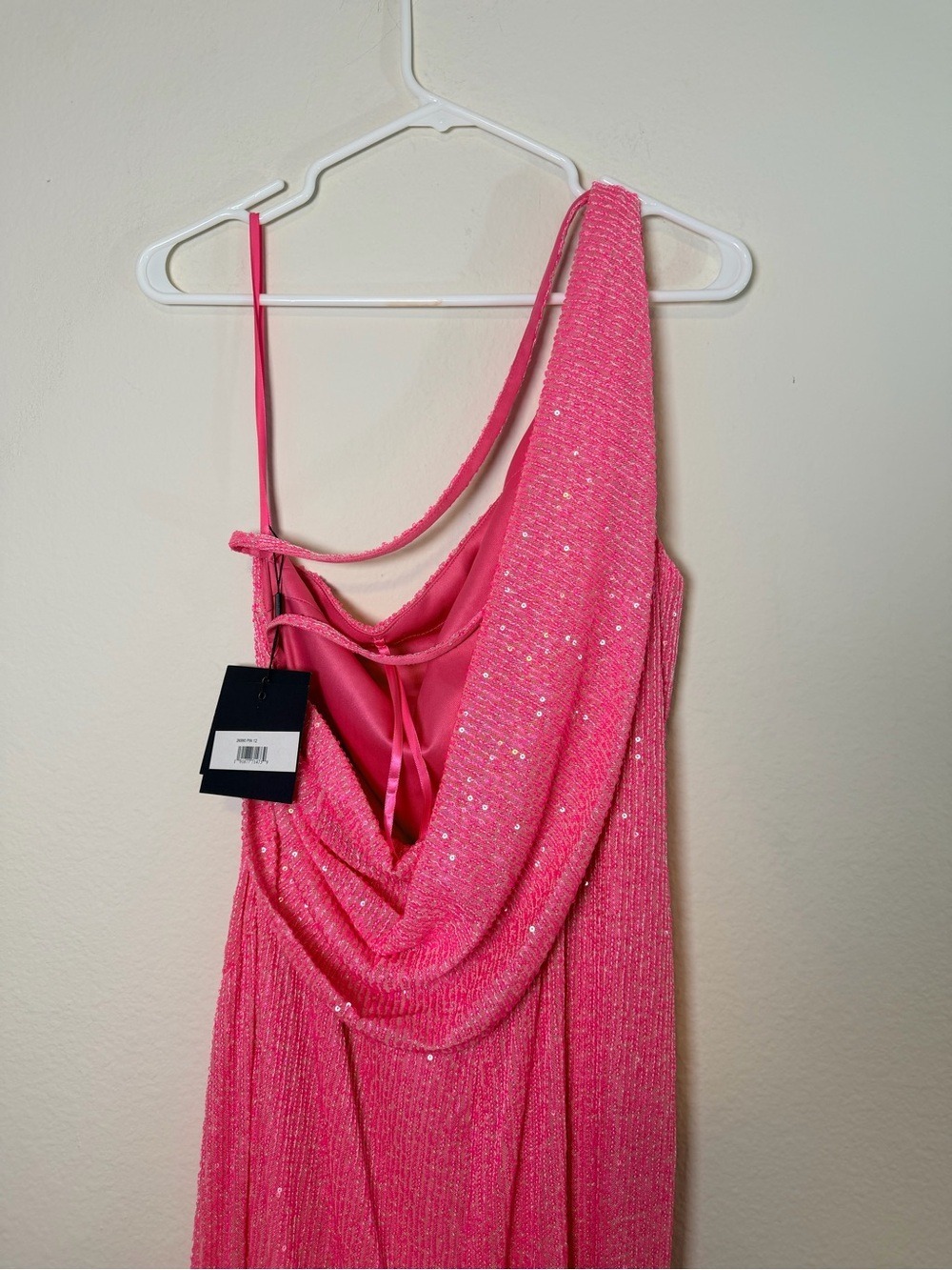 Mac Duggal 26990 Pink Sequin One Shoulder Cowl Back Gown 12 NWT - Picture 7 of 12